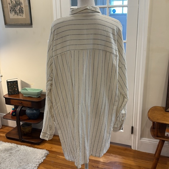 Eileen Fisher white & black strip button down shirt.  Size PM - Picture 4 of 9